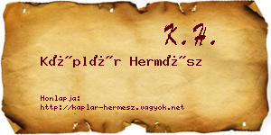 Káplár Hermész névjegykártya